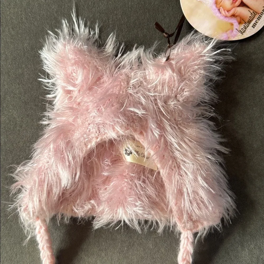 Daisy Baby Infant Fuzzy Lil’ Cat Beanie Hat Pink Size 0-6 months NWT